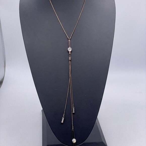 NWT WHBM Crystal from Swarovski Lariat Y Drop Tassel Necklace Rose Tone Classic - Picture 6 of 10